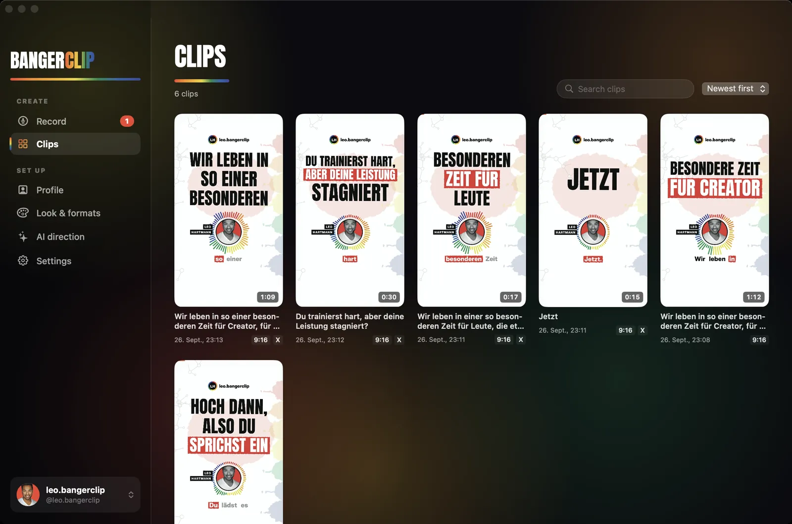 BangerClip Studio: library of all clips